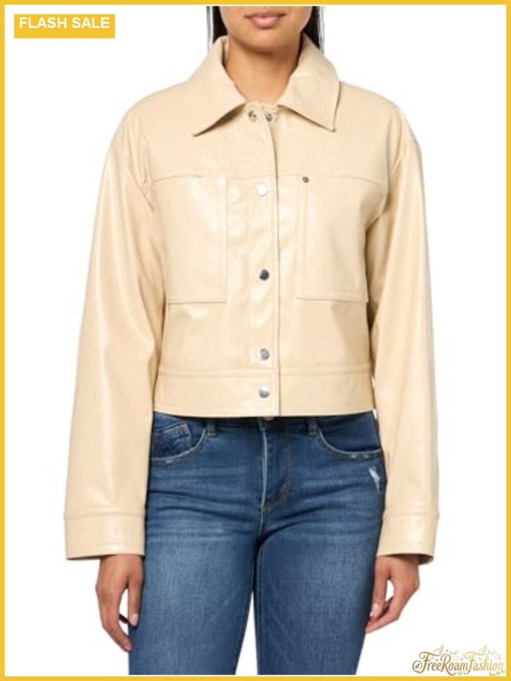 Cropped Patent Leather Moto Biker Jacket Long Sleeve Regular Fit